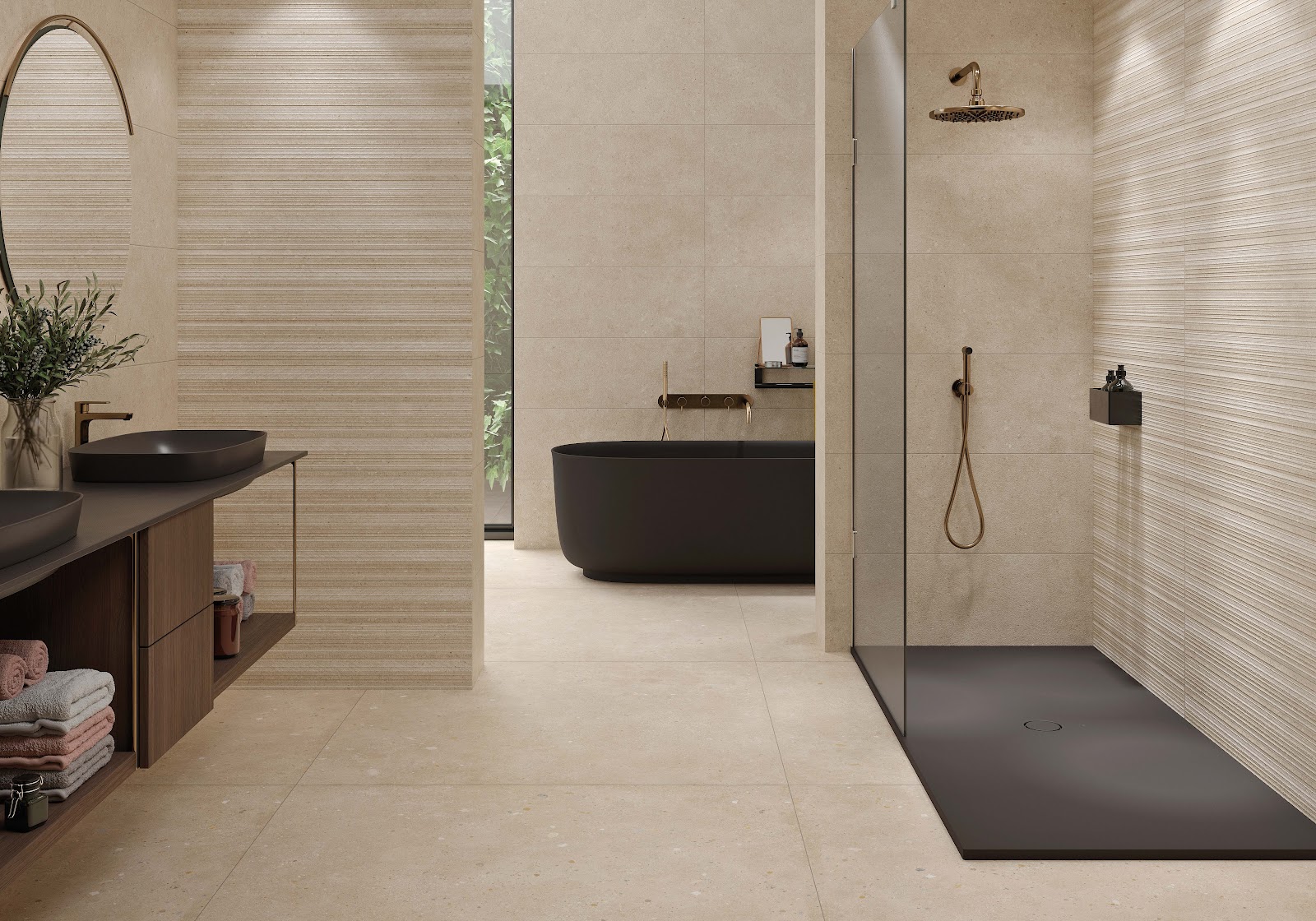 Salle de bains en grès cérame effet calcaire